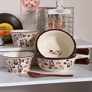 Bát gốm chịu nhiệt độ cao Phong cách Hàn Quốc dễ thương Tay cầm đơn Bát nướng Lò nướng Bát đặc biệt Làm nóng lò vi sóng