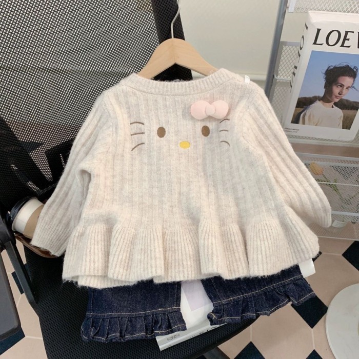 Bé Gái Áo Len Cardigan Phong Cách Hàn Quốc Bé Mèo Quần Áo Trẻ Em Áo Khoác Trẻ Em