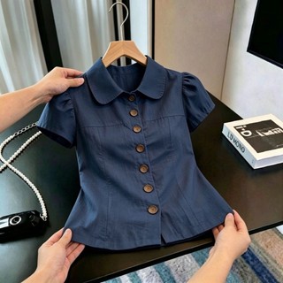 Niche Temperament Short-sleeved Doll Collar Top Women's Single-breasted Super Nice Shirt