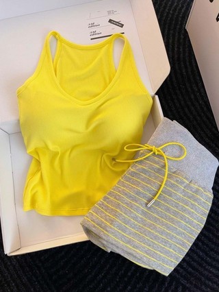 Yellow Striped Pajamas Women's Padded Vest Shorts Pure Desire Home Clothes Set Can Be Weared