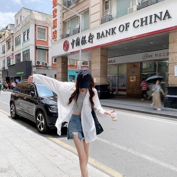 Trắng Chống Nắng Áo Sơ Mi Sọc Mùa Hè Mới Lười Áo Khoác Mỏng Dài Tay Áo Cardigan Top