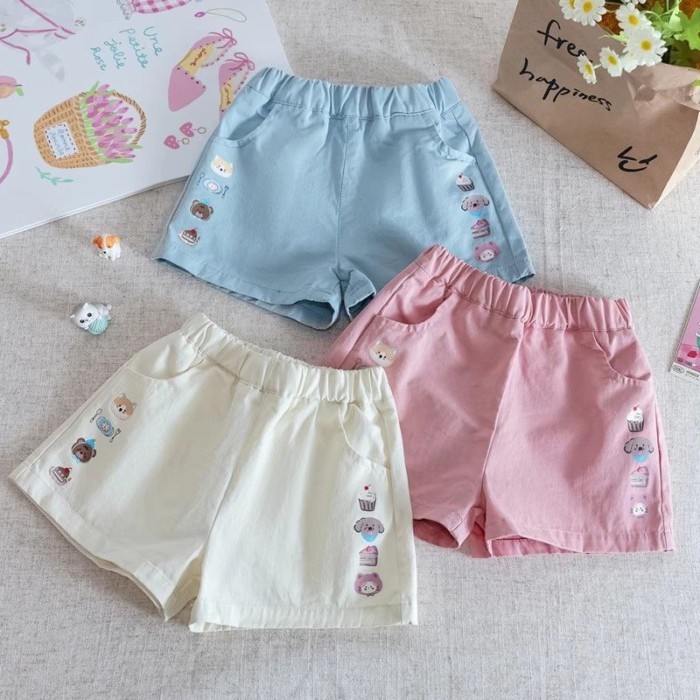 Quần Mùa Hè Cho Bé Gái Quần Short In Hình Hoạt Hình Phong Cách Hàn Quốc Ngọt Ngào Và Dễ Thương Q