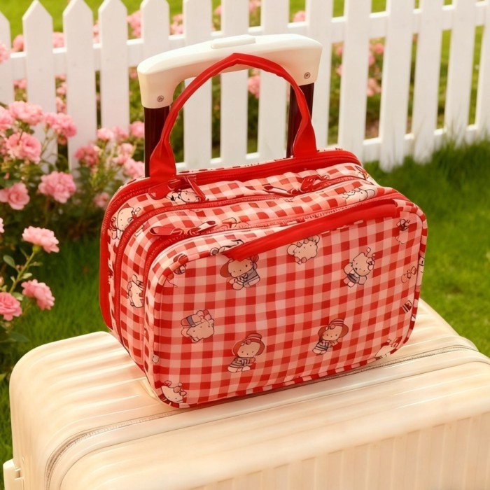 kitty Student Cosmetic Bag Portable Three-layer Large-capacity Partitioned Storage Travel Toil