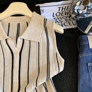 Áo Len Không Tay Sọc Màu Tương Phản Mùa Hè Nữ Phong Cách Mới Slim Fit Áo Cardigan