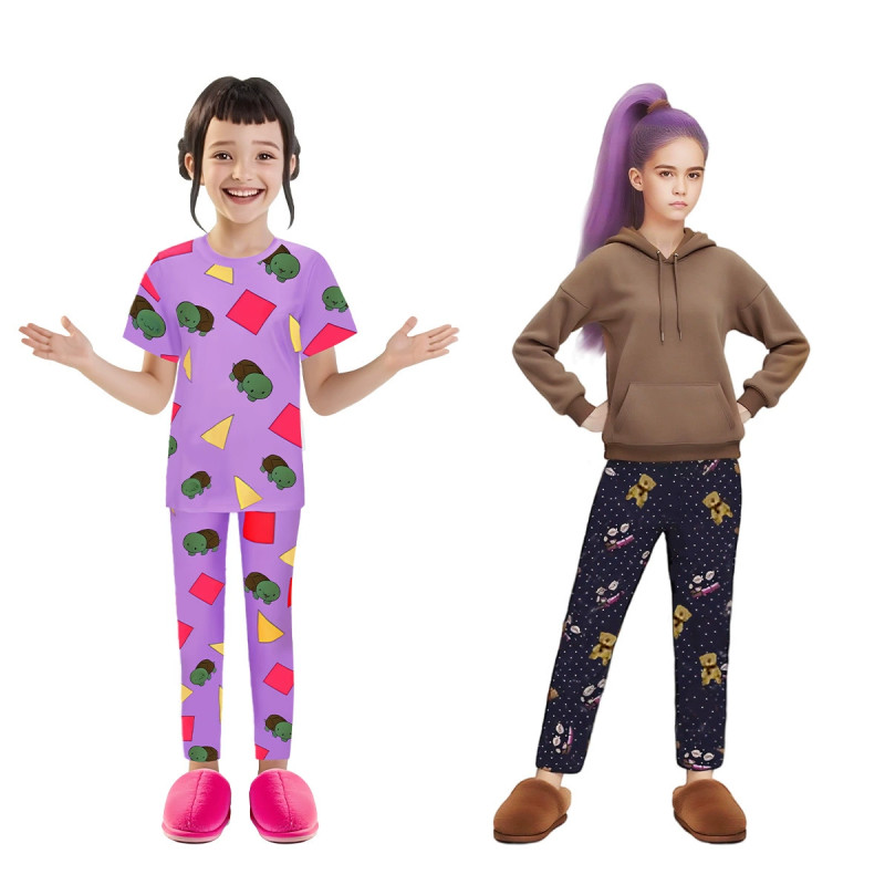 Bộ cosplay pyjama Kpop Demon Hunters Rumi Mira Zoey cho trẻ em, chất liệu polyester, phù hợp dự tiệc và chơi