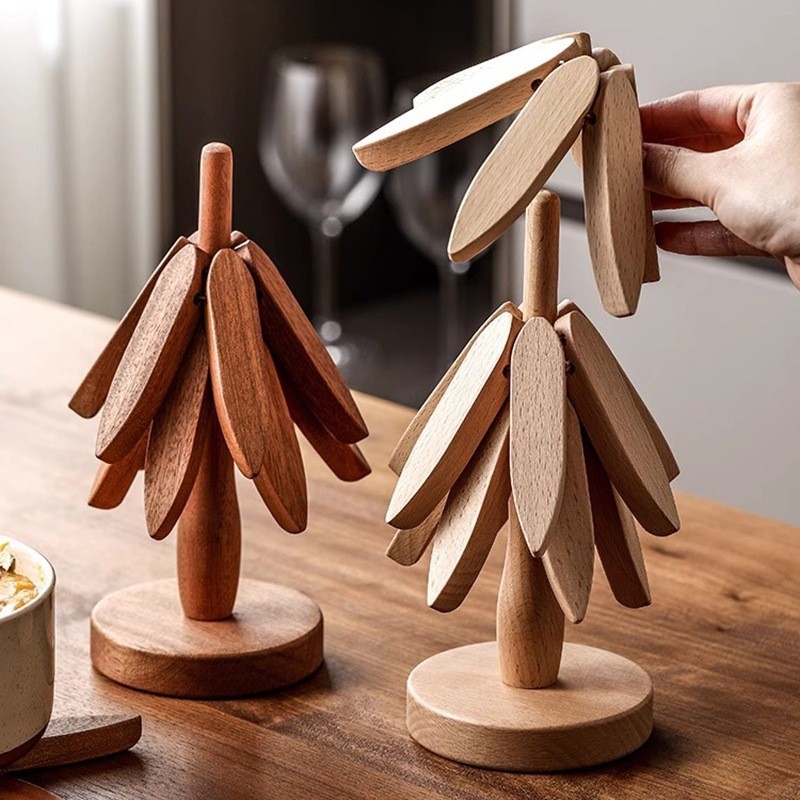10 Chiếc Có Thể Gập Lại Bằng Gỗ Trivets Cho Đĩa Nóng Gấp Hình Cây Quả óc chó Đen Bàn Thảm Trang Trí Máy Tính Để Bàn Nhà Đế Lót Ly Phụ Kiện
