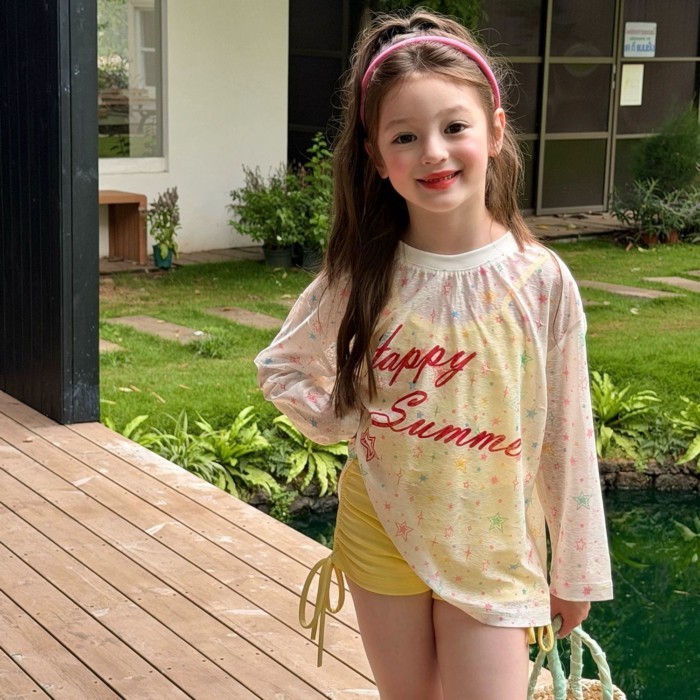 Girls Swimsuit Split Children's Sun Protection Cover-Up Swimwear New Girls Summer Beach Play Swi