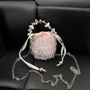 Cute Cartoon High-looking Beaded Solid Color Portable Shoulder Crossbody Bag For Little Girls, F