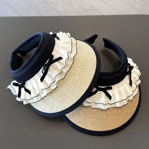 Summer Women's Large-brim Sunshade Empty Top Hat Travel Sun Protection Sun Hat New Bow Lace Outdo