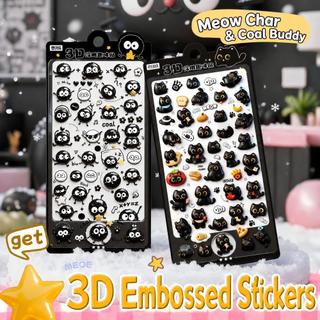 ENWEI 1 Cái [Apple Black Cat Series] Nhãn dán dập nổi 3D Than Sprite Phong cách dễ thương Tạp chí Chất liệu Người lập kế hoạch Trang trí văn phòng phẩm