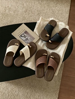 Dép xỏ ngón bện một chữ dành cho nữ, dép xỏ ngón đi biển phẳng chống trượt thời thượng dành c