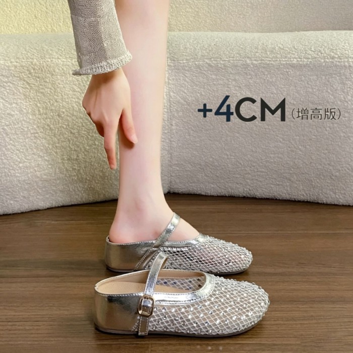 Dép lưới mùa hè đa năng đế mềm có mũi giày rỗng cho nữ dệt kim cương giả đế dày bên ngoài thoáng kh