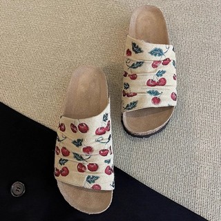 Niche Versatile Thick-soled Cherry Birkenstock Shoes For Women Frosted One-line Round Toe Sof