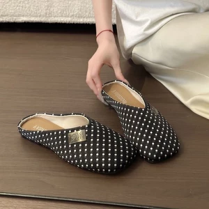Retro Flat-bottomed Polka-dot Baotou Half-slippers For Women Summer New Versatile Slip-ons With