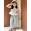 Quần ống rộng sọc màu bạc hà cho bé trai và bé gái, ống rộng dáng rộng đa năng, quần lười chống