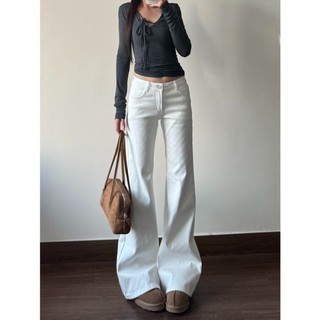 trắng khí chất slim fit bootcut quần jean nữ mùa thu mỏng phong cách mới eo thấp thiết kế thon g