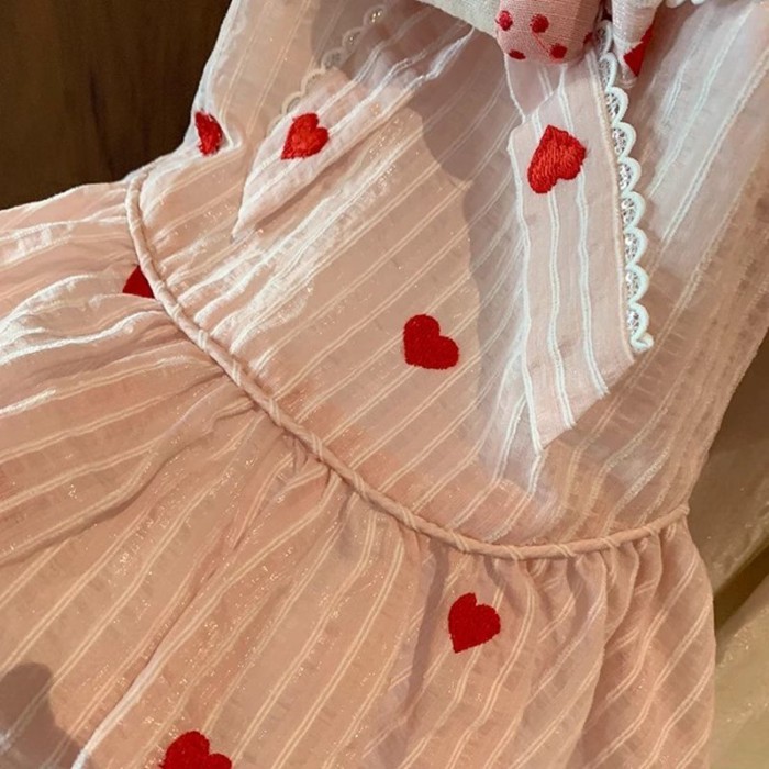 Girls Bud Child Baby Love Striped Pink Princess Dress Sundress