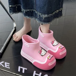 Giày Bốt Đế Dày Mỏng Màu Đen Mùa Hè Nữ Phong Cách Mới Dễ Thương Ống Ngắn Nhẹ Chống Trượt Chống T