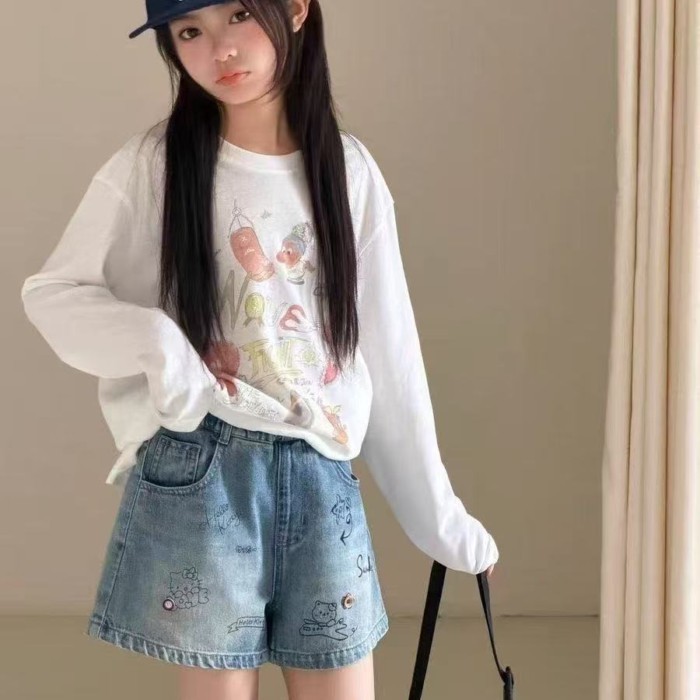 bé gái Quần short denim siêu đa năng Hàn Quốc 26 mùa hè phong cách mới cho trẻ em cỡ vừa và lớn