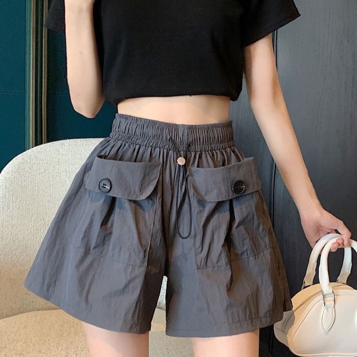 Quần áo bảo hộ lao động thể thao lưng cao của Mỹ mùa hè mới quần short ống rộng và quần ống rộng