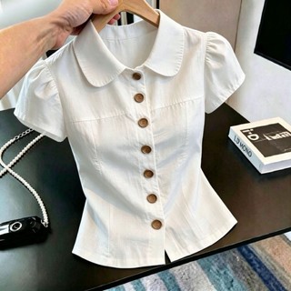 Niche Temperament Short-sleeved Doll Collar Top Women's Single-breasted Super Nice Shirt