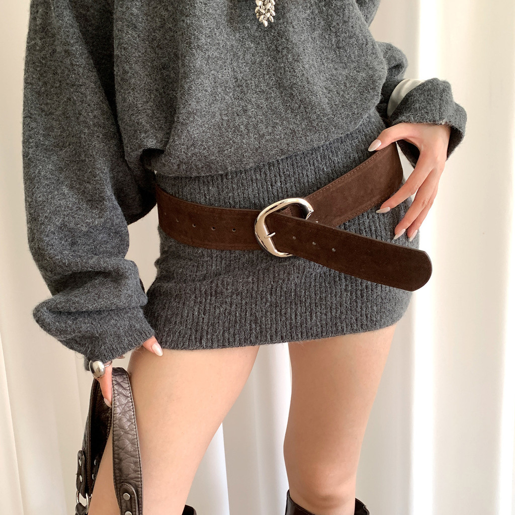 Thắt lưng nữ cao cấp họa tiết nỉ da lộn, đai rộng, phù hợp váy và quần jeans