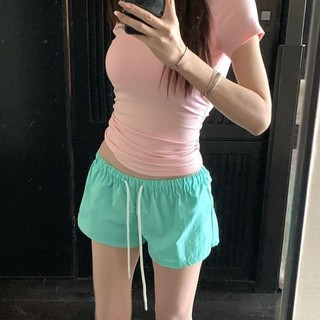 American Retro Casual Drawstring Sports Wide-leg Shorts For Women Slim Elastic Hot Pants
