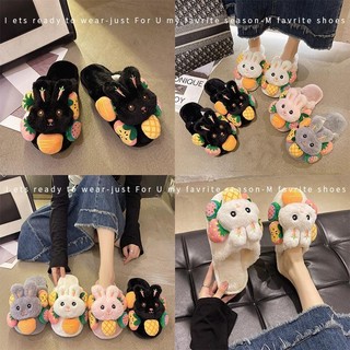 Hoạt Hình Dễ Thương Thỏ Dép Nữ Mùa Đông Phiên Bản Hàn Quốc Baotou Ấm Áp Influencer Dễ Thương Trong Nhà Nhà Sang Trọng Dép Cotton