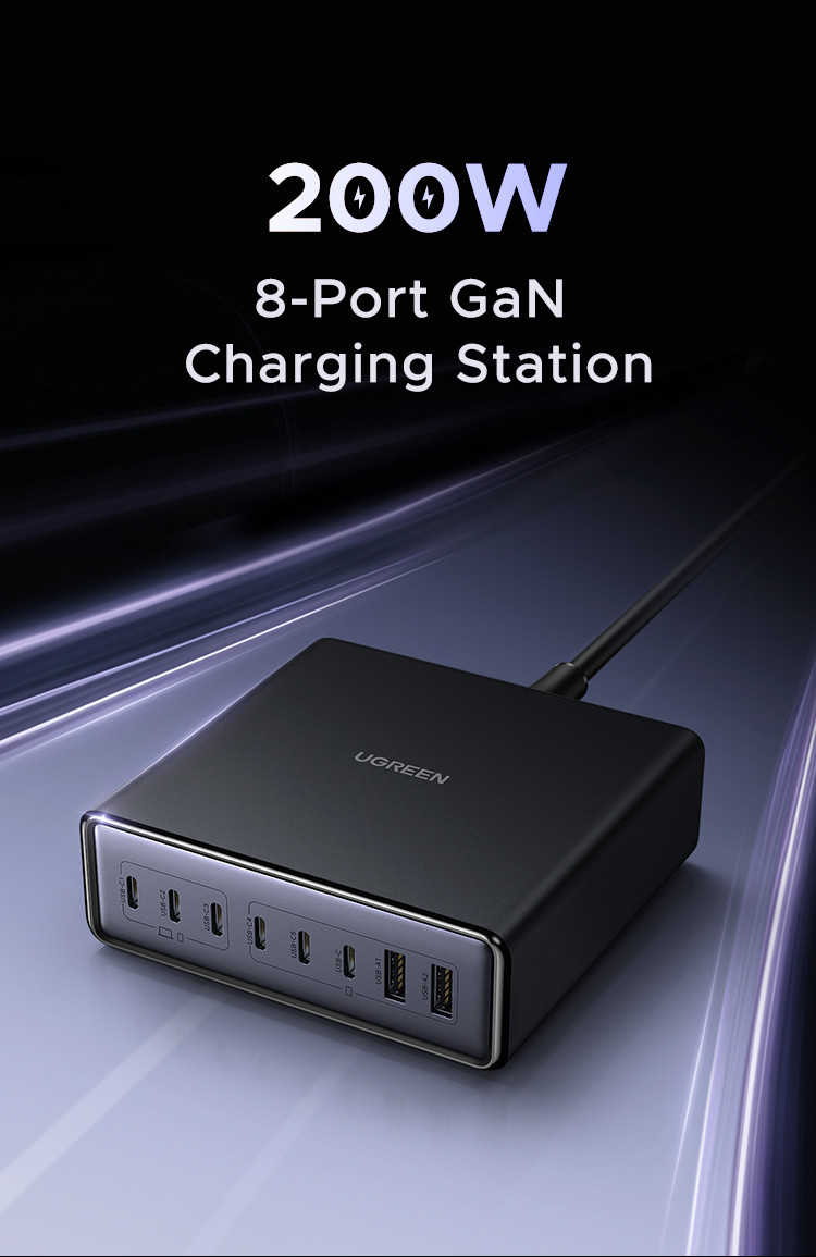 Bộ sạc GaN UGREEN X766 200W 8 cổng 6C2A chính hãng