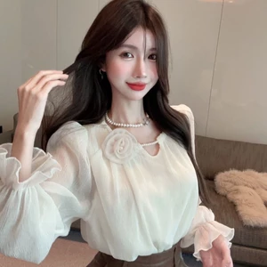 xuân thu Pháp áo sơ mi voan dài tay ngọt ngào cay cay nữ cao cấp thiết kế dáng rộng dáng rộng