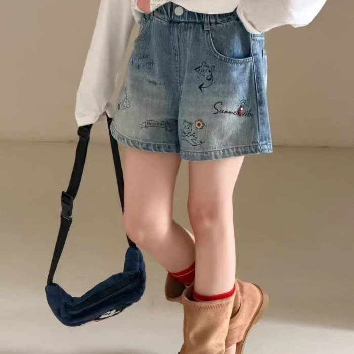 bé gái Quần short denim siêu đa năng Hàn Quốc 26 mùa hè phong cách mới cho trẻ em cỡ vừa và lớn