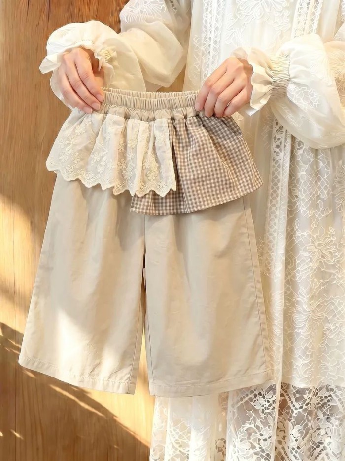 Girls Summer New Style Lace Korean Style Baby Girl Spliced butt Curtain Casual Pants Straight