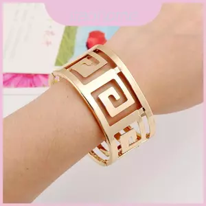 Vòng đeo tay rộng bằng kim loại với thiết kế hình học rỗng cho phụ kiện thời trang Unisex