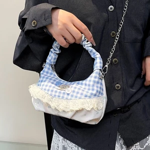 Handbags New Fashion Floral Plaid Pleated Crossbody Bag Versatile Chain Shoulder Cloud