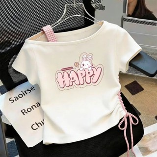Áo thun lệch vai mùa hè dành cho bé gái Quần áo trẻ em cotton nguyên chất thời trang Áo thun ngắn t