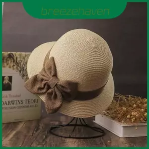 Mũ Mùa Hè Đi Biển Cho Nữ Có Thể Gập Lại Rơm Mũ Chống Nắng Có Nút Bướm Trang Trí Và Chức Năng Che Nắng