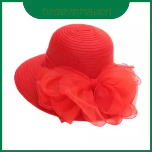 Phong cách Mũ chống nắng Hàn Quốc thanh lịch có vành rộng và nơ lưới cho kỳ nghỉ hè và hoạt động ngoài trời