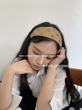 Băng đô da lộn retro thu đông, hình ngôi sao, tăng chiều cao - phụ kiện tóc thời trang