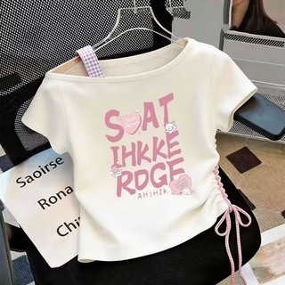 Áo thun lệch vai ngắn tay kiểu dáng mùa hè thời trang dành cho bé gái và bé gái