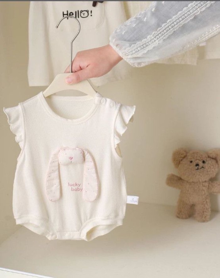 Cho Bé Mùa Hè Áo Jumpsuit Mỏng Túi Hình Tam Giác Đánh Rắm Quần Áo Bé Gái Hoạt Hình Thỏ Thường