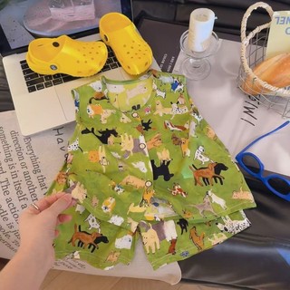 Bộ đồ hai mảnh cotton lụa mùa hè thoáng mát phong cách trẻ em mặc ở nhà Bộ đồ hai mảnh đa năng cho