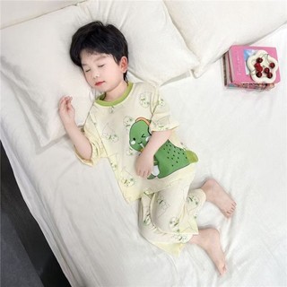 Mới Hoạt Hình Khủng Long Nhỏ Bộ Đồ Ngủ Bé Trai Mùa Hè Bộ Đồ Mỏng Bé Trai Bé Trai Tay Ngắn Điều Hòa