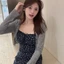 màu sắc tương phản váy hoa mùa xuân niche mới của phụ nữ giảm béo giảm tuổi váy ngắn đẹp