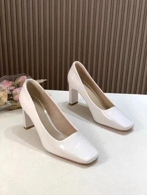 Gợi Cảm Nông Miệng Xuân Thu Nữ Phong Cách Mới Bằng Sáng Chế Da Vuông Mũi Đế Dày Gót Dày giày Cao