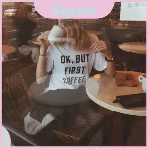 Áo thun ngắn tay cà phê hợp thời trang Loose Fit Ok But First Coffee nhiều màu