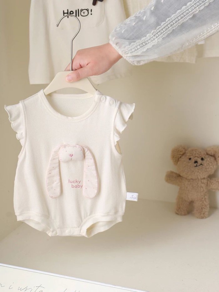 Cho Bé Mùa Hè Áo Jumpsuit Mỏng Túi Hình Tam Giác Đánh Rắm Quần Áo Bé Gái Hoạt Hình Thỏ Thường