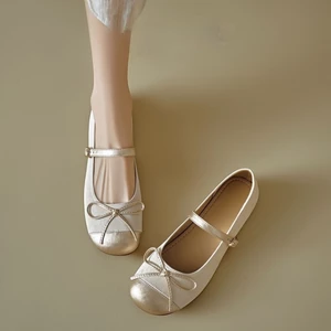 French Style Shallow Egg Roll Shoes Summer New Bow Flat Ballet Shoes Soft Sole Women's Shoes