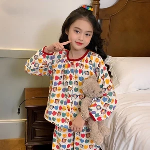 Bộ đồ ngủ mùa xuân thu cho bé gái quần dài tay áo len cardigan ngọt ngào và dễ thương cho trẻ em