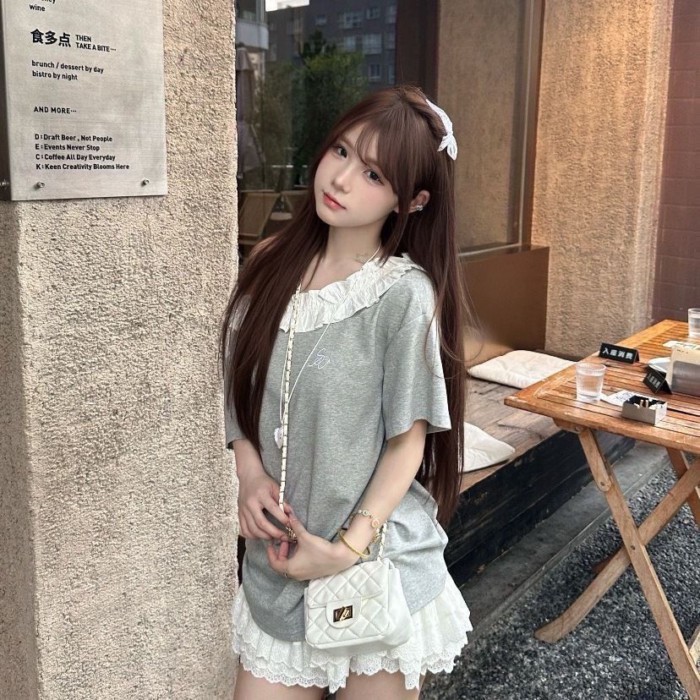 Áo thun ngắn tay phong cách nhẹ nhàng phong cách Hàn Quốc dành cho nữ siêu hot trên INS, áo g