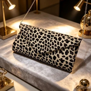 Women's Leopard Print Suede Clutch Bag, Elegant And Versatile, Fashionable, Stylish Leather Cros